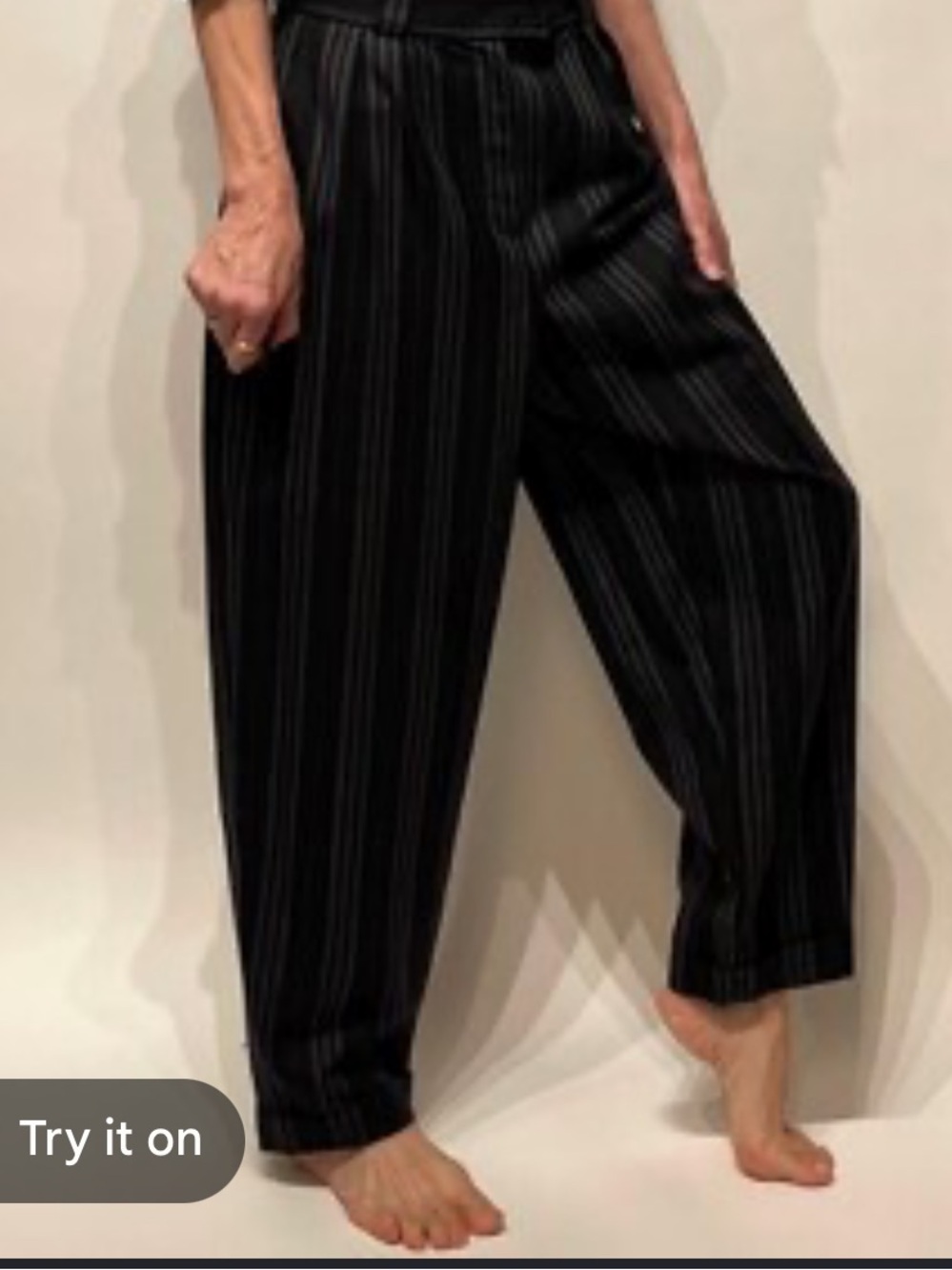 Black Pinstripe Wide-Leg Women's Pants